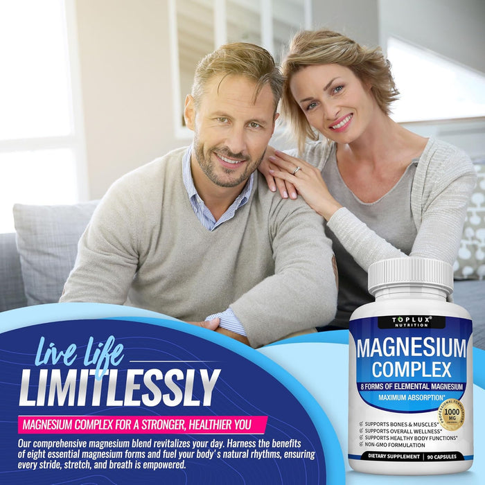 Toplux Nutrition Suplemento de complejo de magnesio de 8 elementos, 1000 mg 90 cápsulas - Quierox - Tienda Online