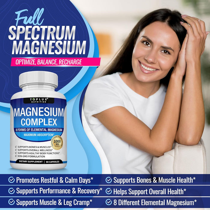 Toplux Nutrition Suplemento de complejo de magnesio de 8 elementos, 1000 mg 90 cápsulas - Quierox - Tienda Online