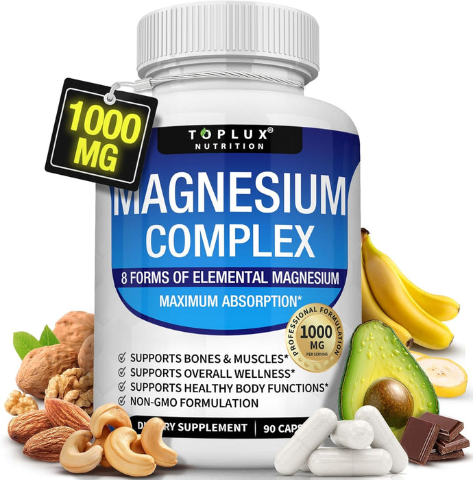 Toplux Nutrition Suplemento de complejo de magnesio de 8 elementos, 1000 mg 90 cápsulas - Quierox - Tienda Online