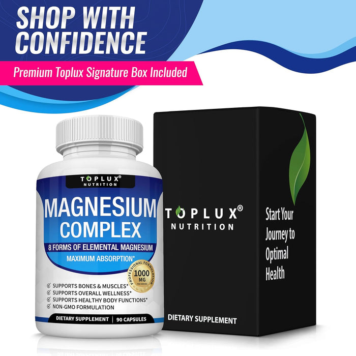Toplux Nutrition Suplemento de complejo de magnesio de 8 elementos, 1000 mg 90 cápsulas - Quierox - Tienda Online
