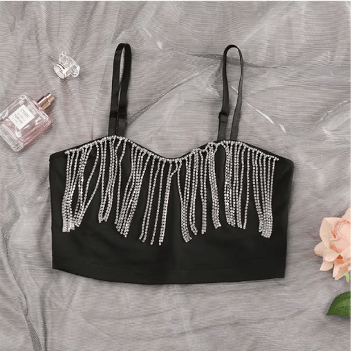 Tops cortos con borlas de diamantes para mujer, camisetas sin mangas, Bralette Sexy - Quierox - Tienda Online