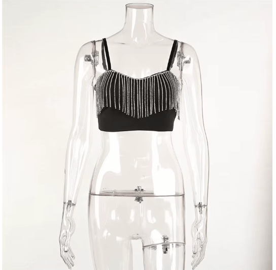 Tops cortos con borlas de diamantes para mujer, camisetas sin mangas, Bralette Sexy - Quierox - Tienda Online