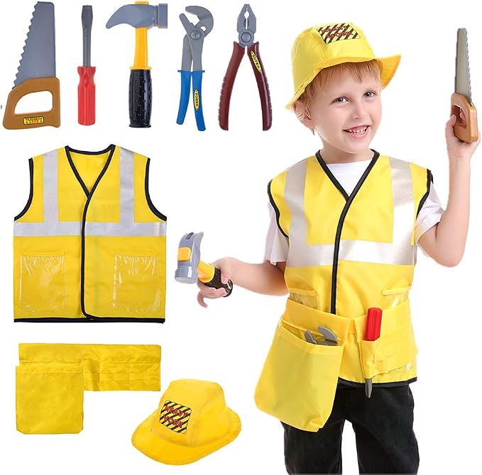 TopTie Disfraz de trabajador de construcción para niños, incluye chaleco, sombrero, bolsillo para cinturón y accesorios - Quierox - Tienda Online