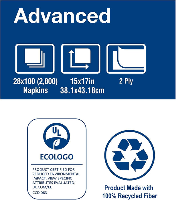 Tork Advanced NP528PA Servilleta de cena suave, 2 capas, 1/8 pliegue (caja de 28 paquetes, 100 por paquete, 2.800 servilletas) - Quierox - Tienda Online