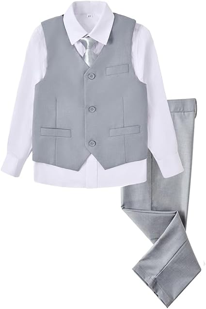 Traje de 4 piezas para niños, conjunto de chaleco y pantalones de ajuste delgado - Quierox - Tienda Online