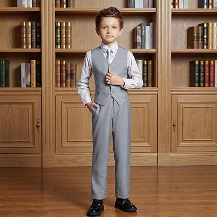 Traje de 4 piezas para niños, conjunto de chaleco y pantalones de ajuste delgado - Quierox - Tienda Online