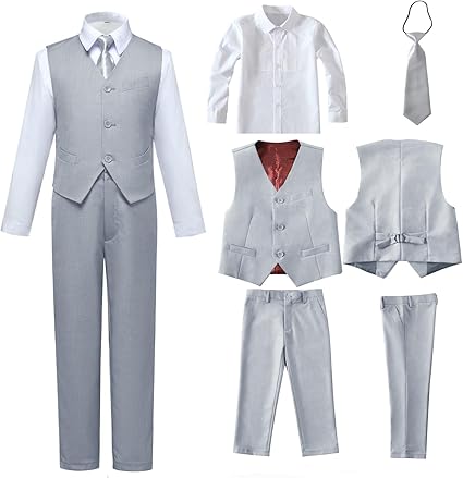 Traje de 4 piezas para niños, conjunto de chaleco y pantalones de ajuste delgado - Quierox - Tienda Online