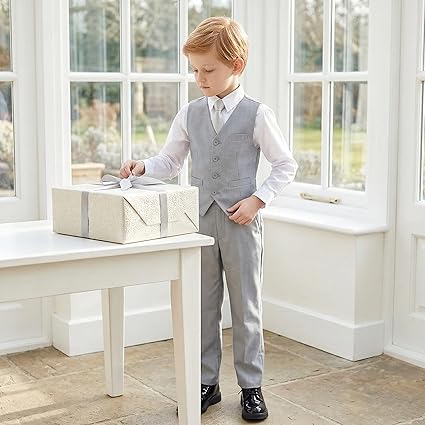 Traje de 4 piezas para niños, conjunto de chaleco y pantalones de ajuste delgado - Quierox - Tienda Online
