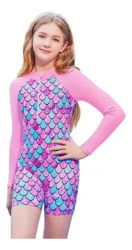 Traje de Baño de Sirena para Niñas de Manga Larga con Escamas de Pez - Quierox - Tienda Online