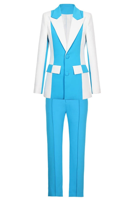 Traje de manga larga con bloques de color azul y blanco - Quierox - Tienda Online