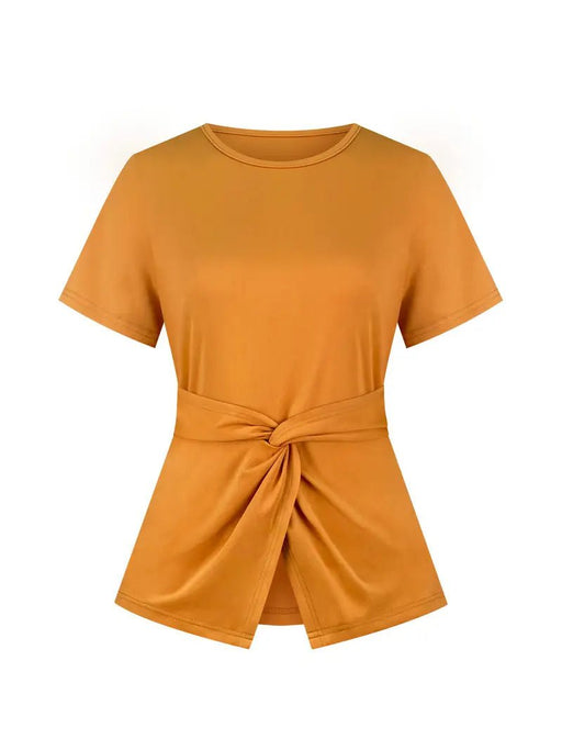 Traje elegante para mujer de color sólido con cuello redondo y manga corta - Quierox - Tienda Online