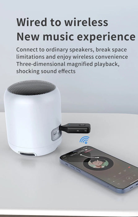 Transmisor y receptor de audio Bluetooth 5.1 con entrada AUX de 3,5 mm y adaptador inalámbrico de música estéreo - Quierox - Tienda Online