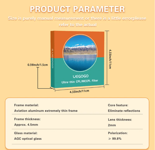 UEGOGO CPL filtro lente de cámara polarizadores ultradelgados de Color verdadero 82mm - Quierox - Tienda Online