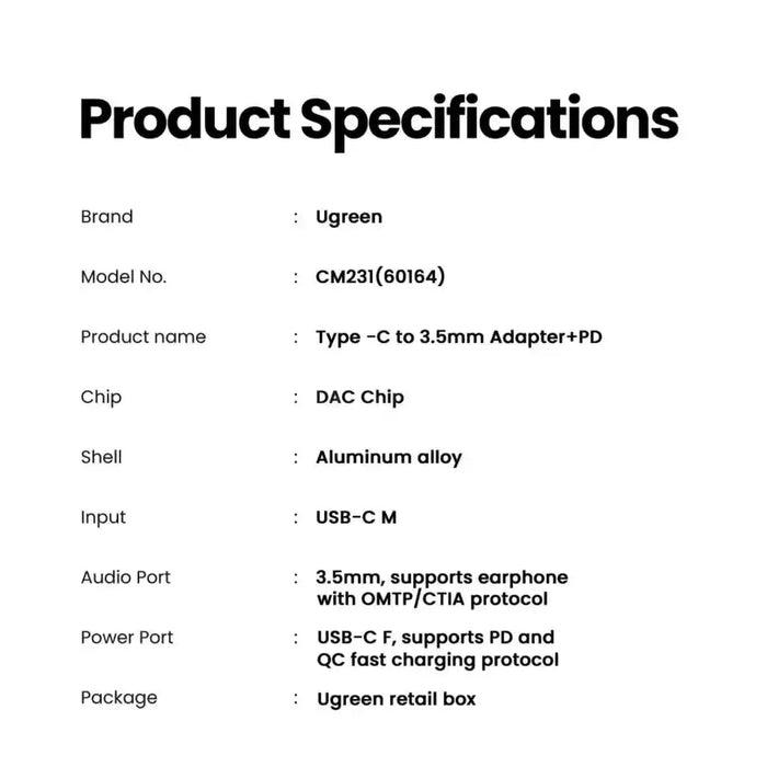 UGREEN Adaptador de cargador y auriculares USB C - Quierox - Tienda Online