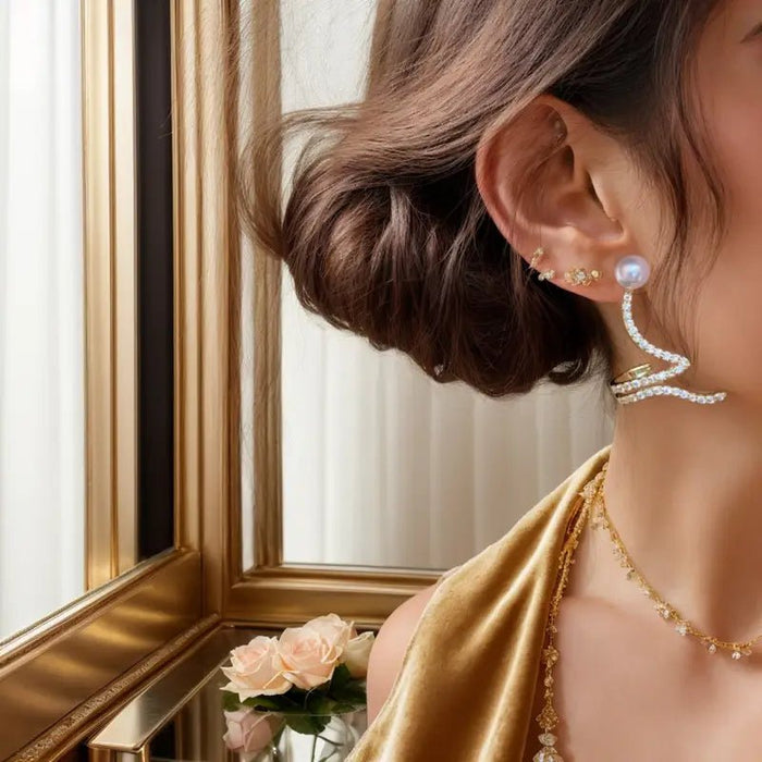 Un Par de Pendientes de Clip para Hueso de Oreja con Incrustaciones - Quierox - Tienda Online