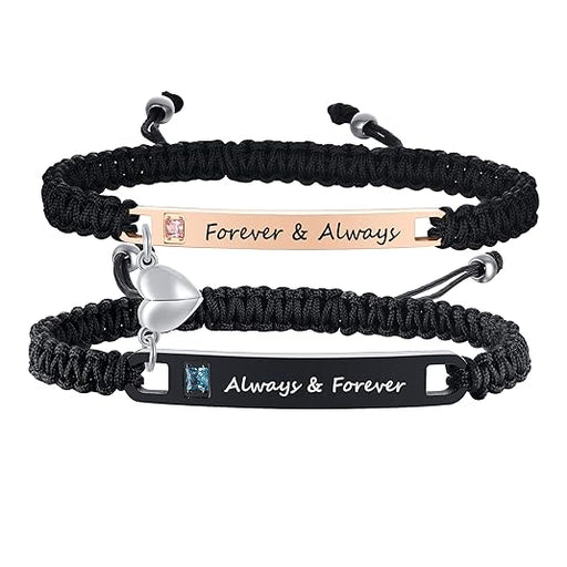 Un par de pulseras magnéticas para parejas, trenzadas con placa - Quierox - Tienda Online