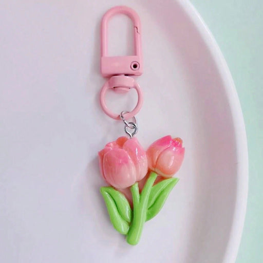 Un tulipán rosa de resina, flor fresca y sencilla, colgante para bolso - Quierox - Tienda Online