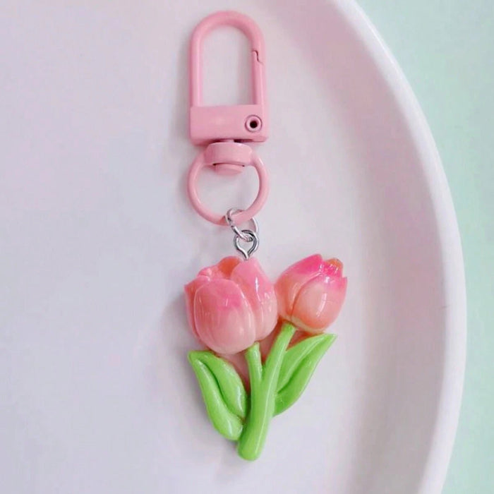 Un tulipán rosa de resina, flor fresca y sencilla, colgante para bolso - Quierox - Tienda Online