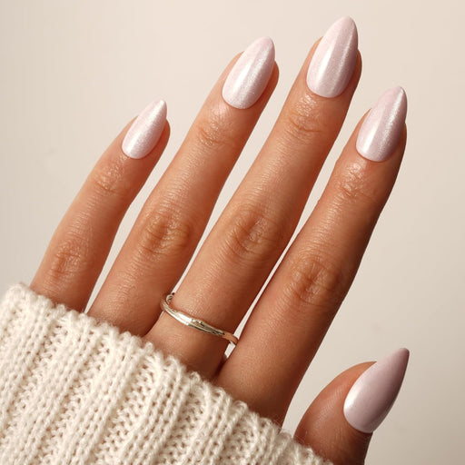 Uñas a presión con forma de almendra rosa perla brillante - Quierox - Tienda Online