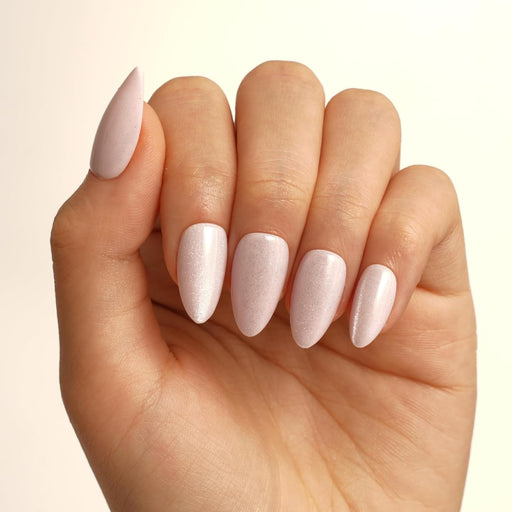 Uñas a presión con forma de almendra rosa perla brillante - Quierox - Tienda Online