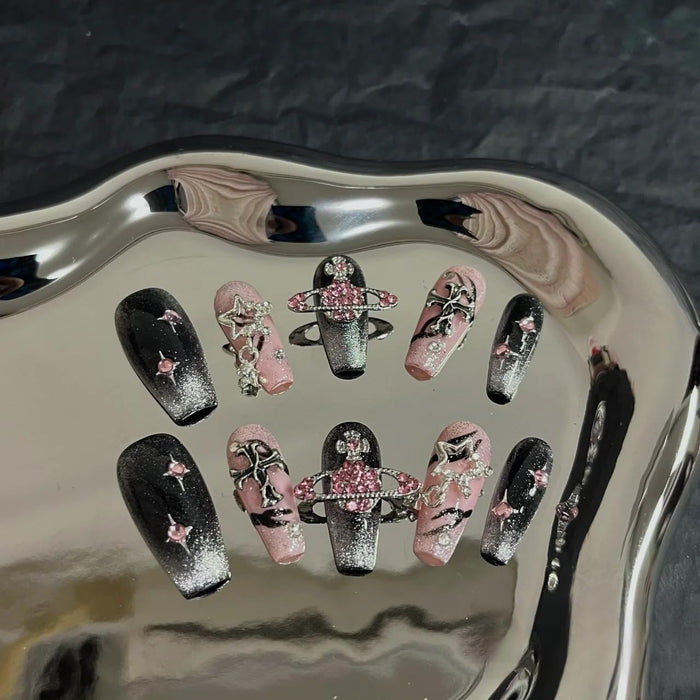 Uñas acrílicas de presión con diseño de ojo de gato hechas a mano con diseño punk de estrella - Quierox - Tienda Online