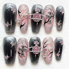 Uñas acrílicas de presión con diseño de ojo de gato hechas a mano con diseño punk de estrella - Quierox - Tienda Online