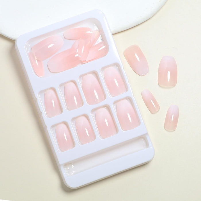 Uñas postizas cortas estilo ataúd estilo uñas francesas en rosa claro - Quierox - Tienda Online