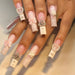 Uñas postizas cuadradas largas con punta francesa blanca, 24 unidades, diseño de flores y perlas - Quierox - Tienda Online