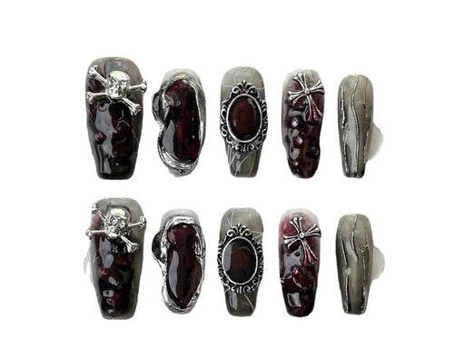 Uñas postizas góticas press on de glamour oscuro calaveras y estilo arte barroco - Quierox - Tienda Online