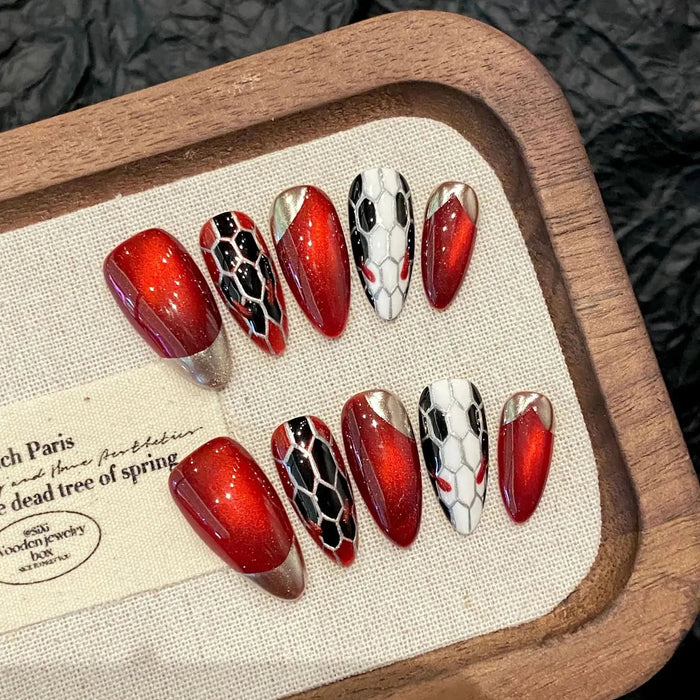 Uñas postizas press on hechas a mano con diseño de Cabeza de Serpiente Ojos de Gato - Quierox - Tienda Online
