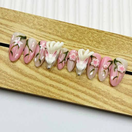 Uñas postizas press on hechas a mano de tamaño mediano estilo almendra - Quierox - Tienda Online