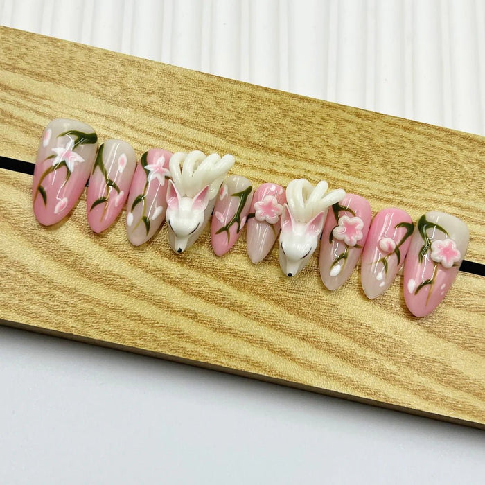 Uñas postizas press on hechas a mano de tamaño mediano estilo almendra - Quierox - Tienda Online