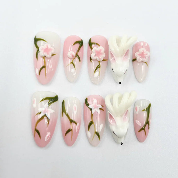 Uñas postizas press on hechas a mano de tamaño mediano estilo almendra - Quierox - Tienda Online