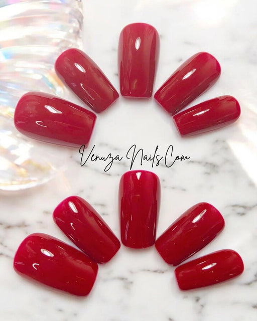 Uñas postizas press on rojo brillante estilo cuadradas - Quierox - Tienda Online