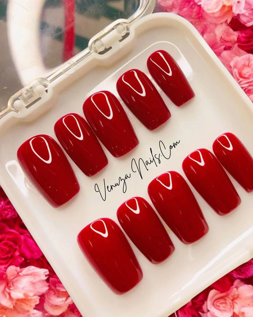 Uñas postizas press on rojo brillante estilo cuadradas - Quierox - Tienda Online