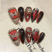 Uñas press on almendradas rojas y negras con estampado de leopardo y diamantes de imitación, hechas a mano - Quierox - Tienda Online