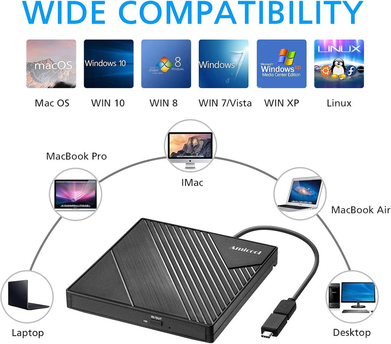 Unidad de DVD externa USB 3.0 USB C Grabadora de CD CD/DVD +/ - RW, unidad óptica - Quierox - Tienda Online