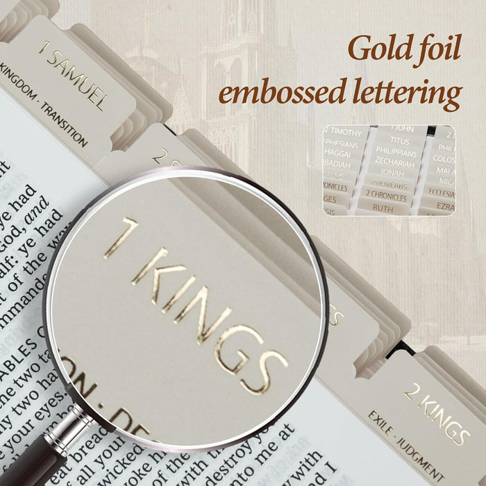 UPAFEXXI - Separadores laminados para Biblia con resúmenes de libros y letras en foil dorado - Quierox - Tienda Online