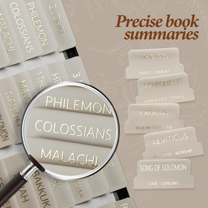 UPAFEXXI - Separadores laminados para Biblia con resúmenes de libros y letras en foil dorado - Quierox - Tienda Online