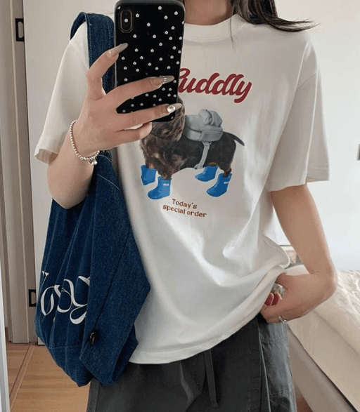 URBAN REVIVO Camiseta de manga corta con estampado de charcos para mujer - Quierox - Tienda Online