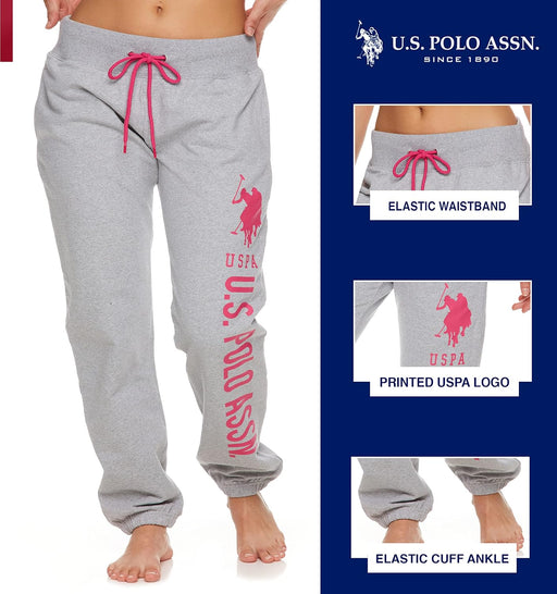 US Polo Assn Pantalones deportivos Essentials para mujer, gris jaspeado con estampado rosa brillante - Quierox - Tienda Online