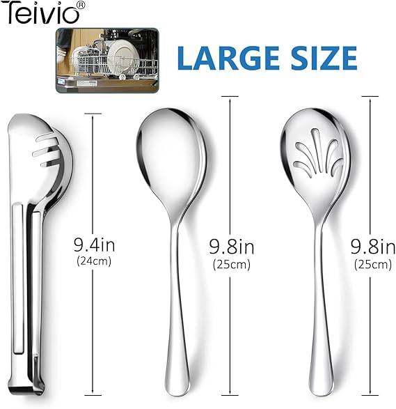 Utensilios de servir de acero inoxidable Teivio - Juego grande de cucharas de 9 - 10"(plateado) - Quierox - Tienda Online