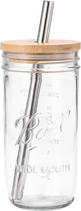 Vaso para batidos, tarro de cristal para conservas con tapa y pajitas de acero inoxidable - Quierox - Tienda Online