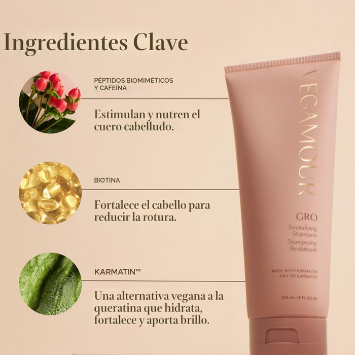 VEGAMOUR GRO Champú Revitalizante, para Cabello Ralo con Queratina Vegana - Quierox - Tienda Online