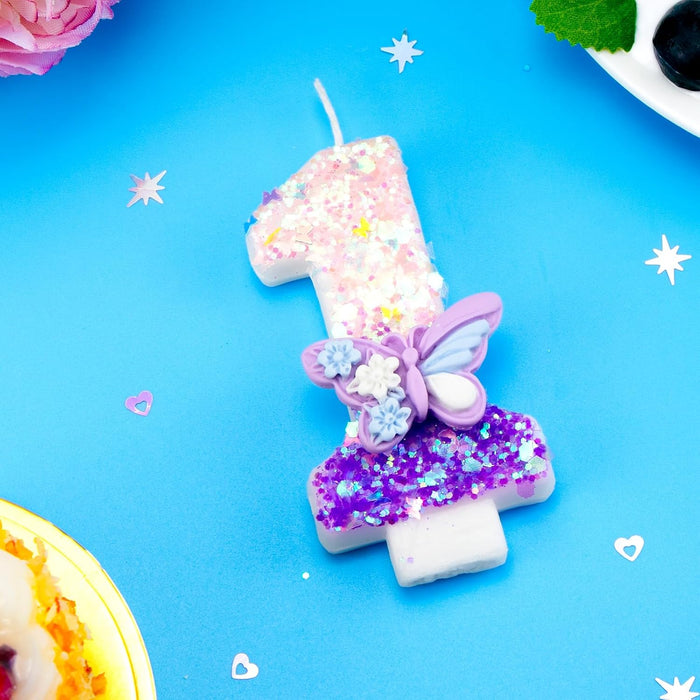 Velas de cumpleaños con diseño de mariposa rosa y morada para pastel con purpurina - Quierox - Tienda Online