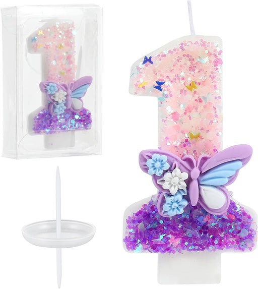 Velas de cumpleaños con diseño de mariposa rosa y morada para pastel con purpurina - Quierox - Tienda Online