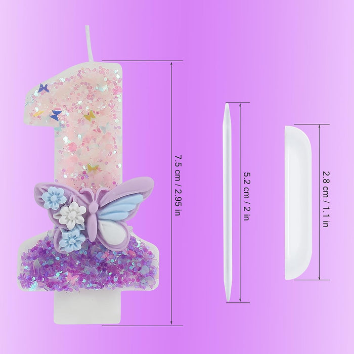 Velas de cumpleaños con diseño de mariposa rosa y morada para pastel con purpurina - Quierox - Tienda Online