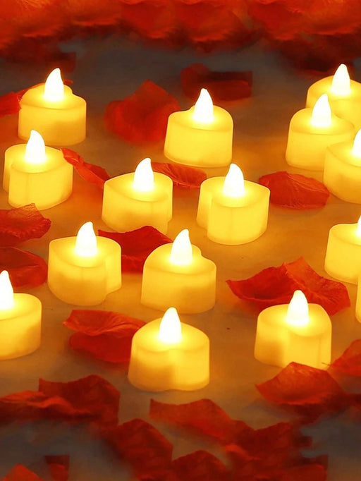 Velas LED sin llama en forma de corazón de colores cálidos 24unidades, luz nocturna decorativa - Quierox - Tienda Online