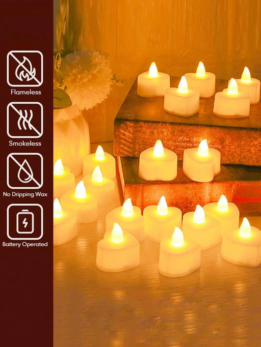 Velas LED sin llama en forma de corazón de colores cálidos 24unidades, luz nocturna decorativa - Quierox - Tienda Online