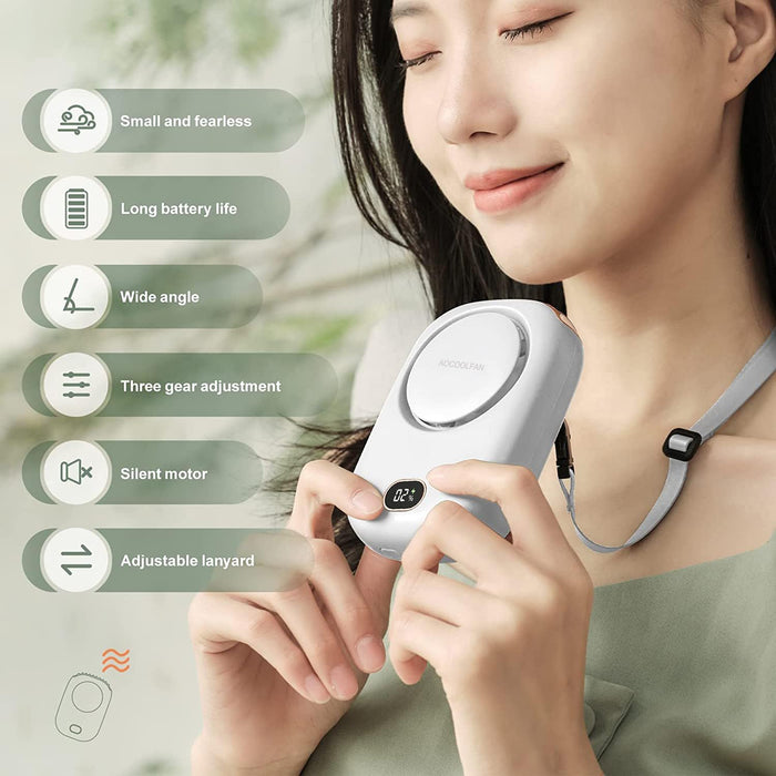 Ventilador de cuello portátil, mini ventilador de cuello colgante con cordón ajustable y soporte - Quierox - Tienda Online